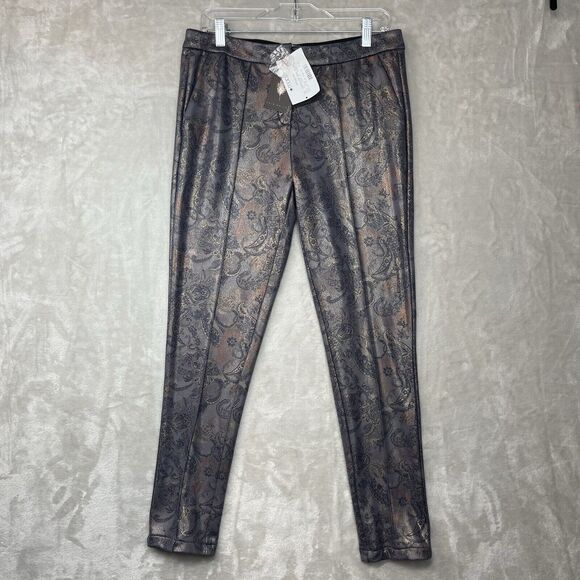 Fair Child Women's Medium Metallic Floral Leggings Stretch Boho Vamp NWT Matrix - Picture 1 of 16
